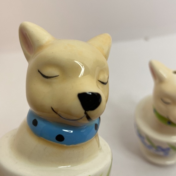 Salt and Pepper Shakers Dogs in Teacups Ceramic 3 1/2” high - Picture 7 of 10